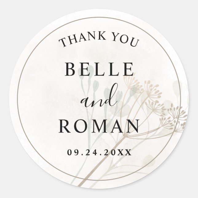 Sticker Rond Mariage botanique minimaliste moderne  (Devant)
