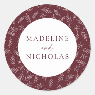 Sticker Rond Mariage Botanique Minimaliste Moderne Merlot