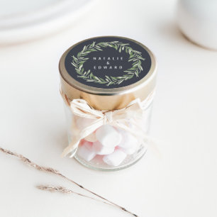 Sticker Rond Mariage botanique moderne de couronne d'olivier aq