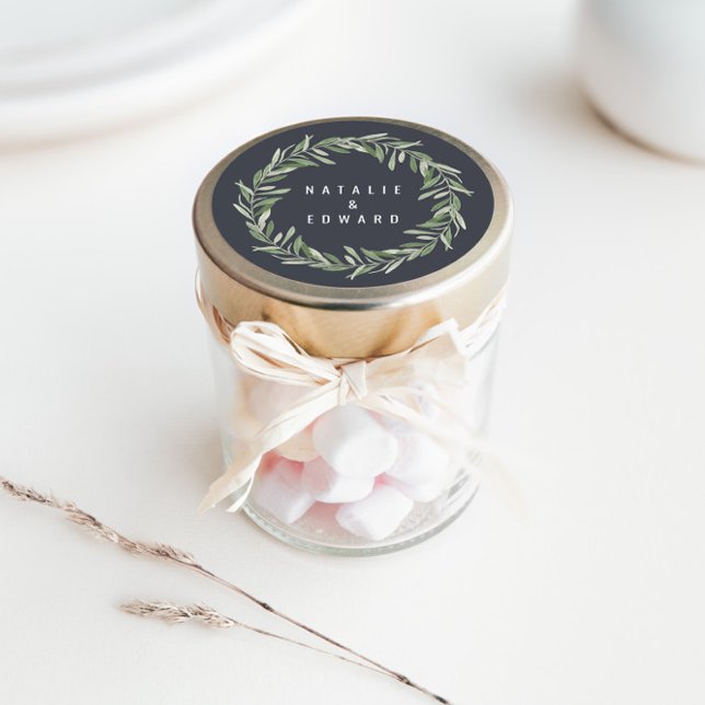 Sticker Rond Mariage botanique moderne de couronne d'olivier aq (Créateur téléchargé)