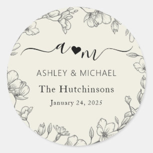 Sticker Rond Mariage botanique moderne monogramme