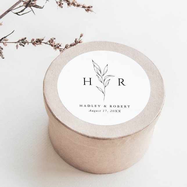 Sticker Rond Mariage botanique monogramme simple (Créateur téléchargé)