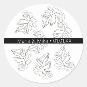 Sticker Rond Mariage botanique Monstera noir et blanc