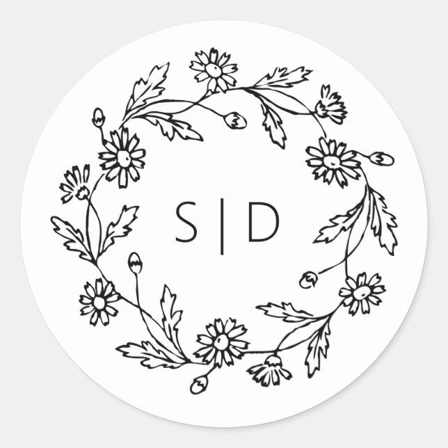 Sticker Rond Mariage botanique noir blanc (Devant)