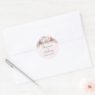 Sticker Rond Mariage botanique romantique rose poussiéreuse ros
