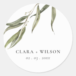 Sticker Rond Mariage botanique simple d'Eucalyptus