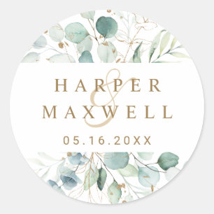 Sticker Rond Mariage botanique vert et or