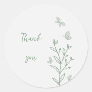 Sticker Rond Mariage botanique vert sauge simple