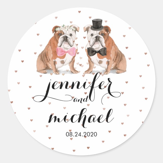 Sticker Rond Mariage Bouledogue Anglais (Devant)