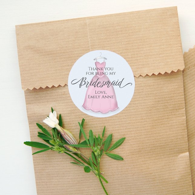 Sticker Rond Mariage Bridesmaid Merci rose (Elegant Bridesmaid custom sticker. )