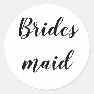Sticker Rond Mariage Bridesmaid Simple Minimaliste Noir Blanc