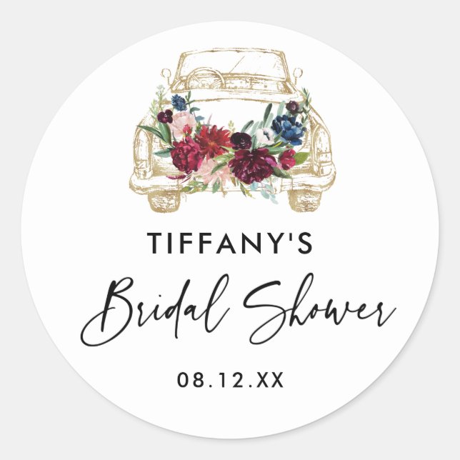Sticker Rond Mariage Burgundy Floral Drive By Shower (Devant)