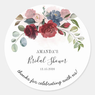 Sticker Rond Mariage Burgundy Floral Rustique Personnalisé