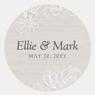 Sticker Rond Mariage Burlap et Lace