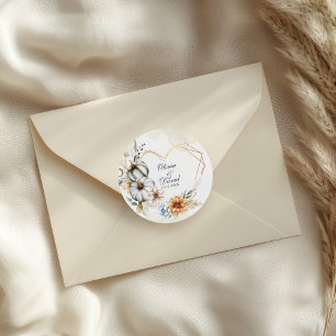 Sticker Rond Mariage Cadre en Forme de Coeur Fleurs Sauvages Ci