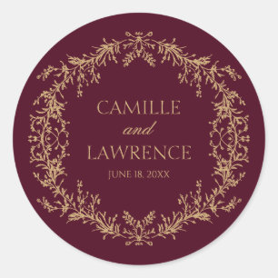 Sticker Rond Mariage cadre floral toile champagne Bourgogne