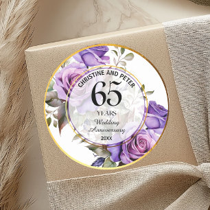 Sticker Rond Mariage Cadre Or Roses Violettes Anniversaire