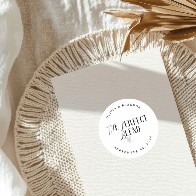 Sticker Rond Mariage Café Noir/Blanc "Mélange Parfait" Classiqu (Créateur téléchargé)