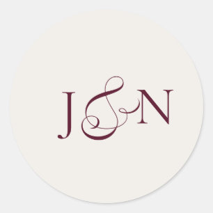 Sticker Rond Mariage calligraphié classique ivoire et bordeaux
