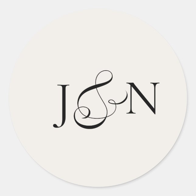 Sticker Rond Mariage Calligraphie Ivoire Noir Classique (Devant)