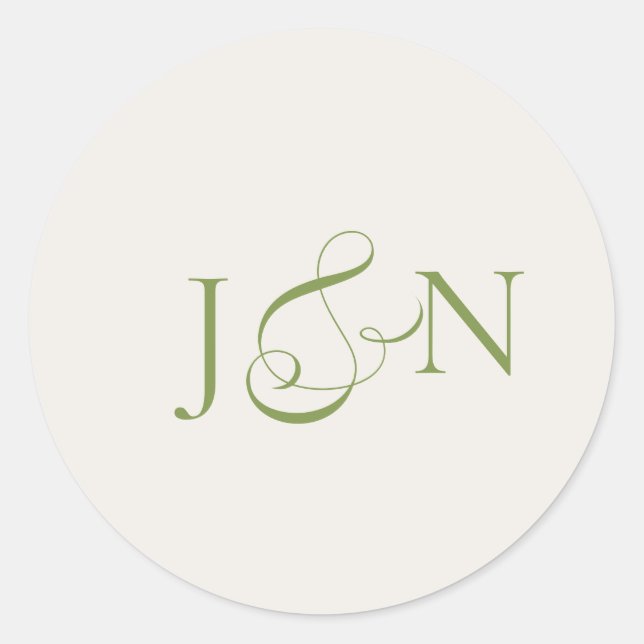 Sticker Rond Mariage Calligraphié Vert Ivoire Classique (Devant)