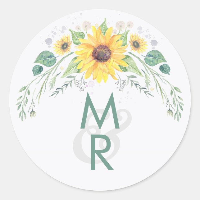 Sticker Rond Mariage campagnard de tournesols rustiques (Devant)