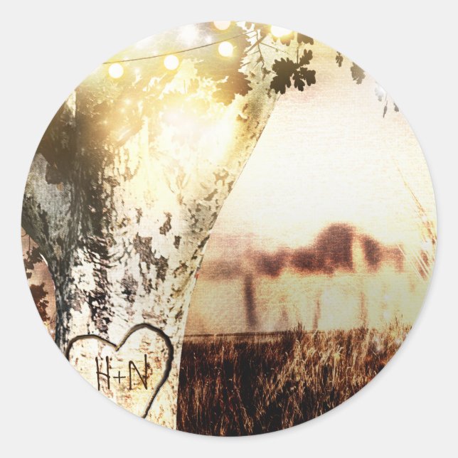 Sticker Rond Mariage campagnard d'éclairage rustique de l'arbre (Devant)