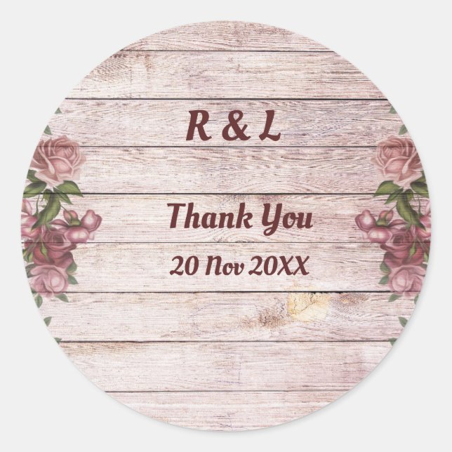 Sticker Rond Mariage campagnard Floral Rustique Rose (Devant)