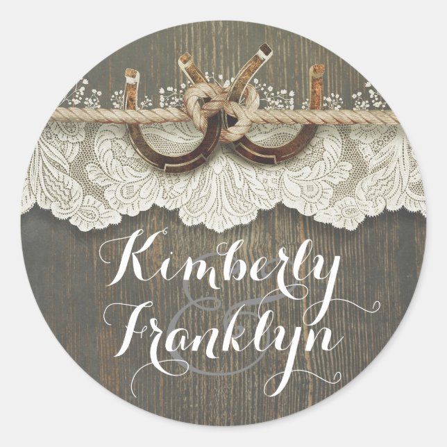 Sticker Rond Mariage campagnard Rustic Lace Horseshoe (Devant)