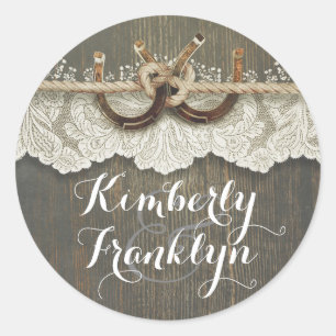 Sticker Rond Mariage campagnard Rustic Lace Horseshoe
