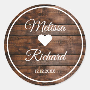 Sticker Rond Mariage campagnard rustique en bois de grange Favo