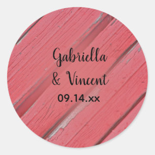 Sticker Rond Mariage campagnard rustique en bois de grange roug
