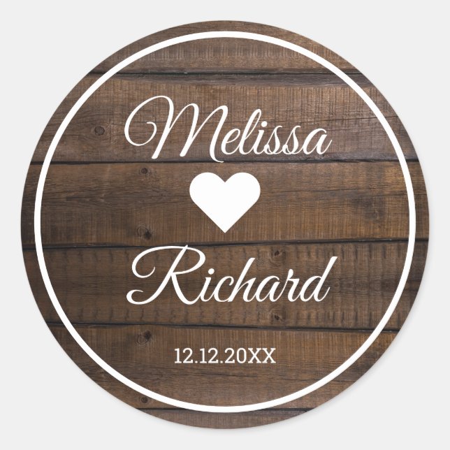 Sticker Rond Mariage campagnard rustique en bois foncé Favorise (Devant)