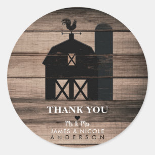 Sticker Rond Mariage campagnard rustique Patiné en bois noir