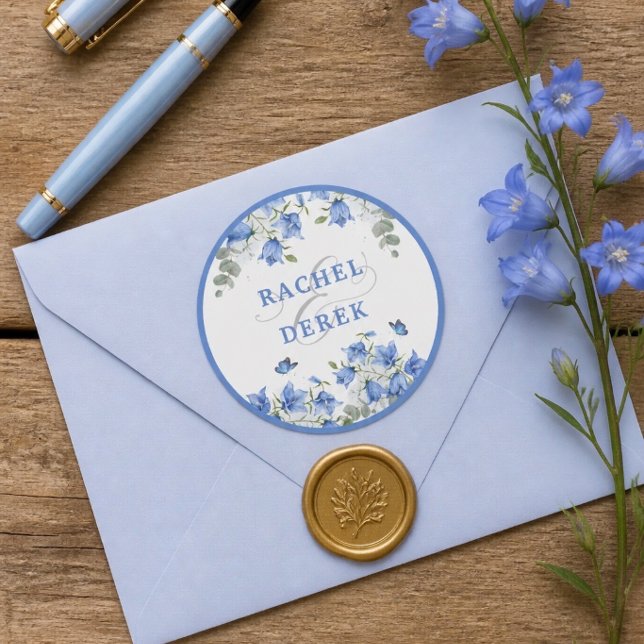 Sticker Rond Mariage Campanule Bleue (Créateur téléchargé)