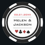 Sticker Rond Mariage Casino de Chip Black White<br><div class="desc">Se marier à Las Vegas ou une autre ville de casino amusante ? Ou avoir un mariage à thème casino ? Ces autocollants blancs et noirs complèteraient parfaitement les faveurs de vos invités ou scanneraient leurs invitations. Personnalisez votre design avec vos noms en noir dans le centre, et une date...</div>