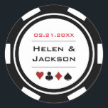 Sticker Rond Mariage Casino de Chip Black White<br><div class="desc">Se marier à Las Vegas ou une autre ville de casino amusante ? Ou avoir un mariage à thème casino ? Ces autocollants blancs et noirs complèteraient parfaitement les faveurs de vos invités ou scanneraient leurs invitations. Personnalisez votre design avec vos noms en noir dans le centre, et une date...</div>