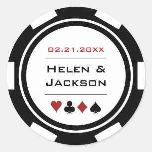 Sticker Rond Mariage Casino de Chip Black White