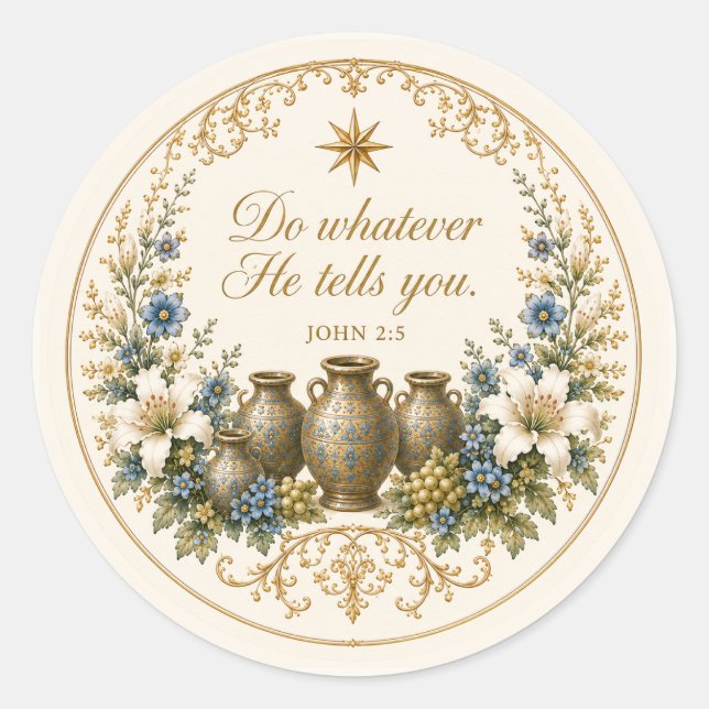 Sticker Rond Mariage Catholique à Cana Écriture Florale (Devant)