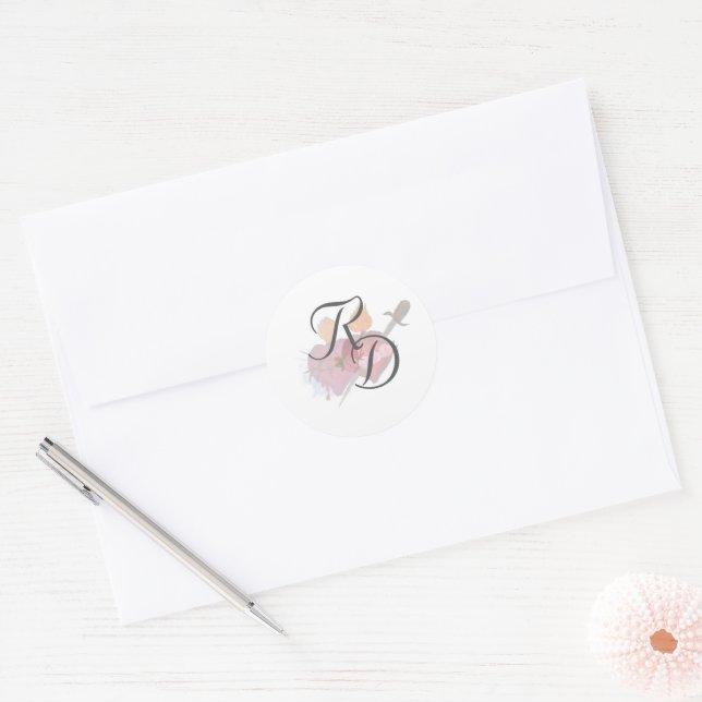 Sticker Rond Mariage Catholique Élégant Deux Cœurs  (Enveloppe)