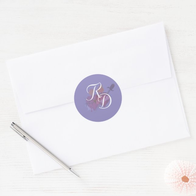 Sticker Rond Mariage Catholique Élégant Deux Cœurs  (Enveloppe)