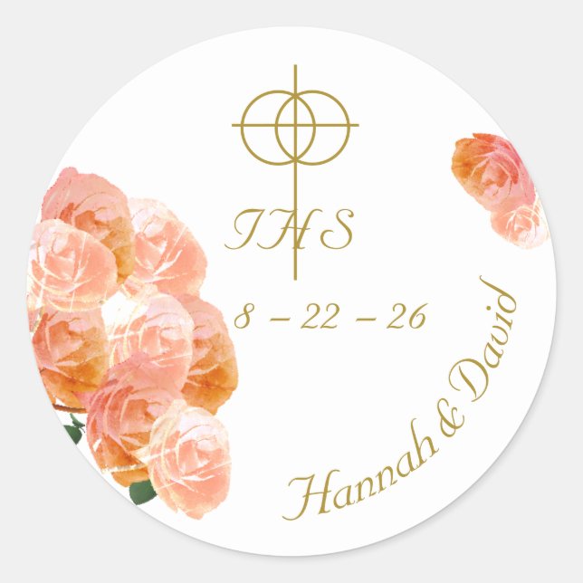 Sticker Rond Mariage Catholique Terracotta Rose (Devant)