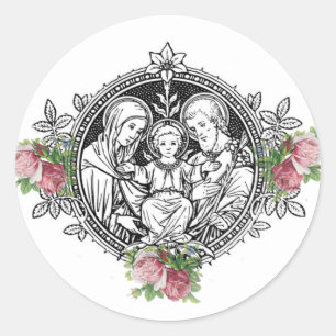 Sticker Rond Mariage catholique traditionnel Roses Sainte Famil
