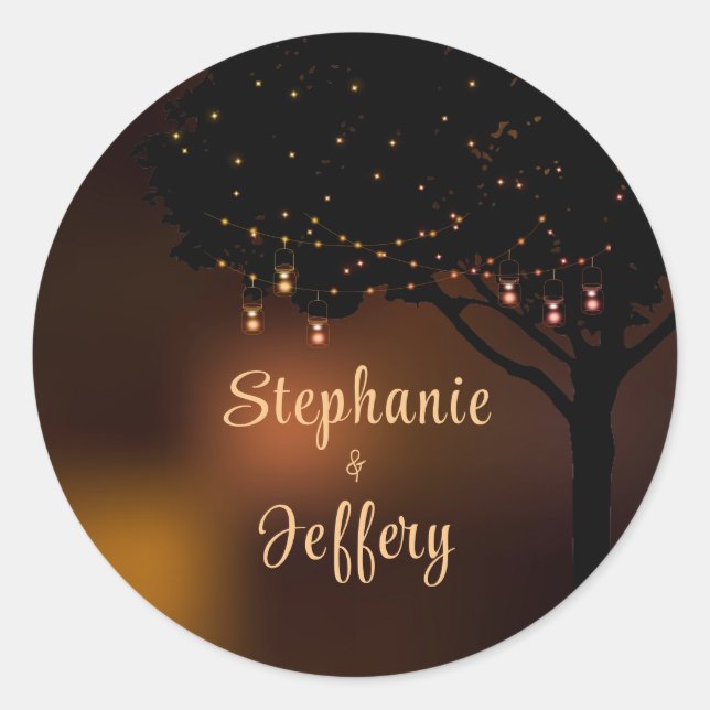 Sticker Rond Mariage céleste à cordes de nuit d'automne (Devant)