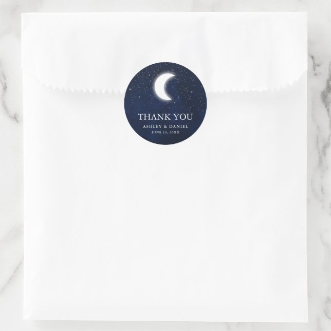 Sticker Rond Mariage céleste ciel bleu lune étoiles merci (Sac)