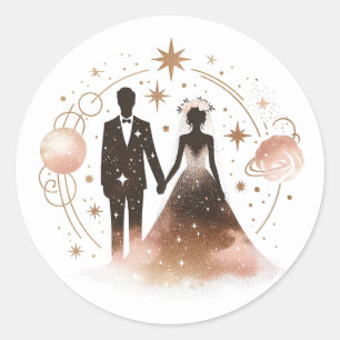 Sticker Rond Mariage céleste d'or rose