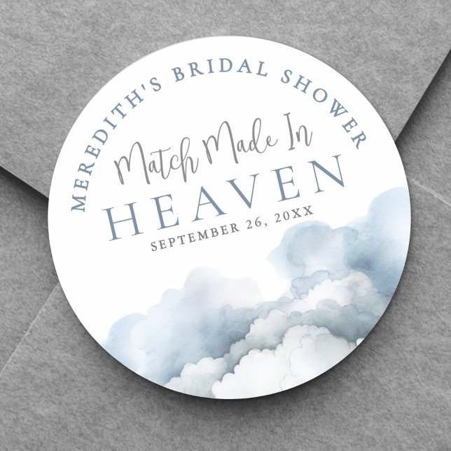 Sticker Rond Mariage Céleste : Fête de Fiançailles (Match Made In Heaven Bridal Shower Classic Round Sticker)