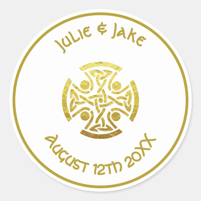 Sticker Rond Mariage celtique Faux Gold Celtic Knot Cross (Devant)