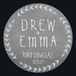 Sticker Rond Mariage Chalkboard moderne Wreath<br><div class="desc">Sticleur Mariage Chalkboard moderne Silver Wreath</div>