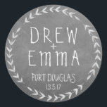 Sticker Rond Mariage Chalkboard moderne Wreath<br><div class="desc">Sticleur Mariage Chalkboard moderne Silver Wreath</div>